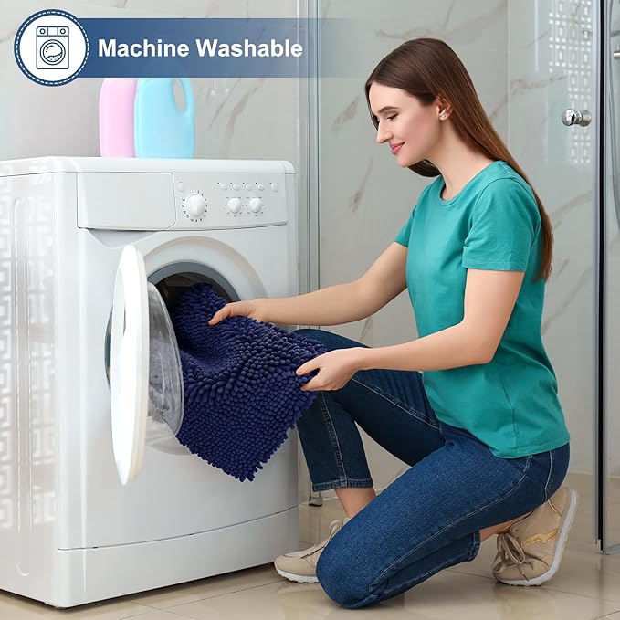 Smiry Luxury Chenille Toilet Rugs U-Shaped 24x20, Soft Absorbent Non-Slip Contour Bathroom Rugs for Toilet, Machine Washable Contoured Bath Mats, Navy Blue - Image 6