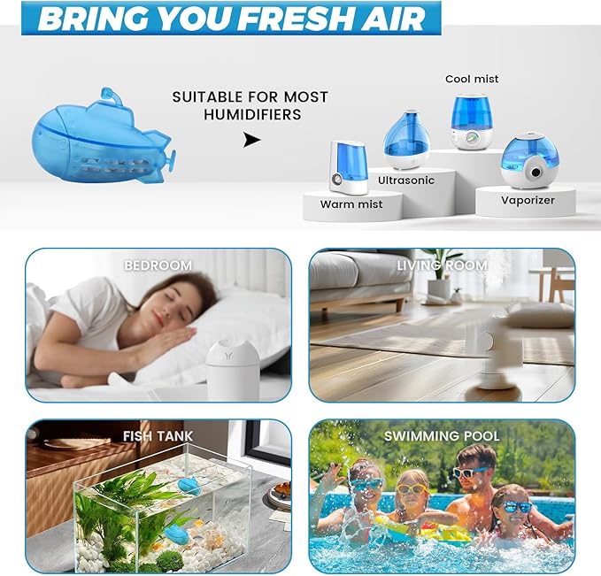 puxyblue  Upgraded 6-Pack Humidifier Tank Cleaner Blue Small Submarine Fit for Most Humidifiers and Fish Tanks, Purifies Water, Prevents Hard Water Build Up, Eliminates White Dust - Image 6