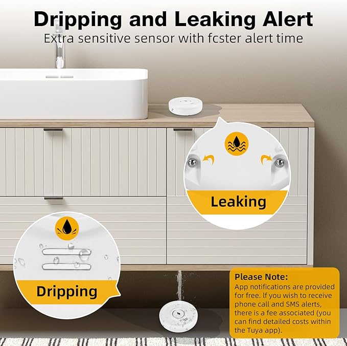 WiFi Water Leak Sensor, 100 dB Water Alarm Leak Detector, for Home, Basement, Bathroom, Kitchen(3 Pack) - Image 2