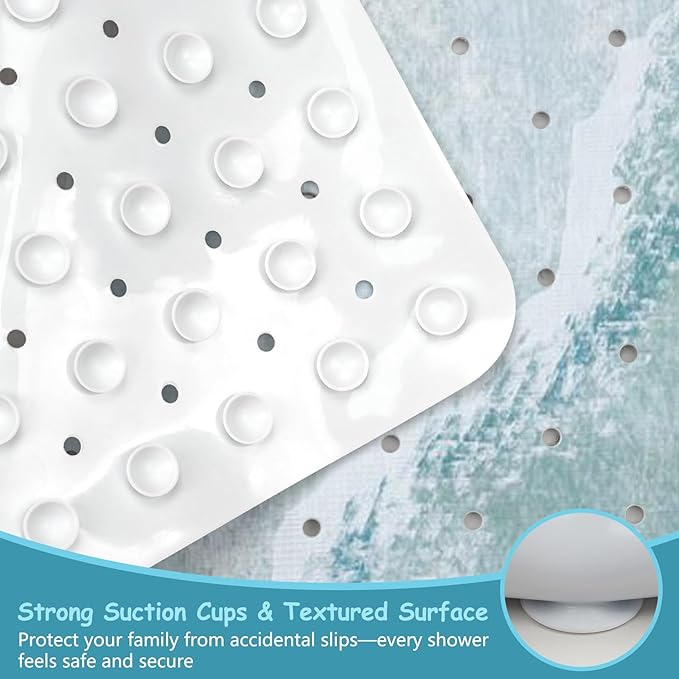 Beach Square Anti Slip Shower Mats for Inside Shower Accessories, Cute Bath Mats for Bathroom Non Slip Shower Floor Mat Sea Decor Rubber Bathmat with Suction and Drain Holes Machine Washable, 21″X21″ - Image 3