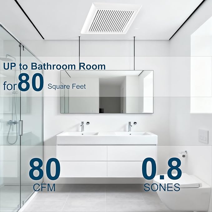 Bathroom Exhaust Fan 80 CFM 0.8 Sone, 4 Inch Duct, Quiet Energy Saving Ventilation Fan, Easy to Install, No Attic Access Needed Ceiling Mounted, White, ETL Certified - Image 2