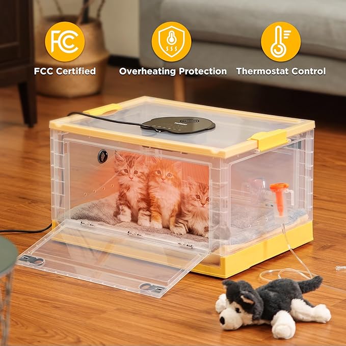 TURBRO 85L Pet Incubator, Precision Temperature Control for Puppy & Kitten Care, with Adjustable Fan Speed, Multifunctional LED Panel, Respiratory Support Nebulizer, Humidity Monitoring - Image 7