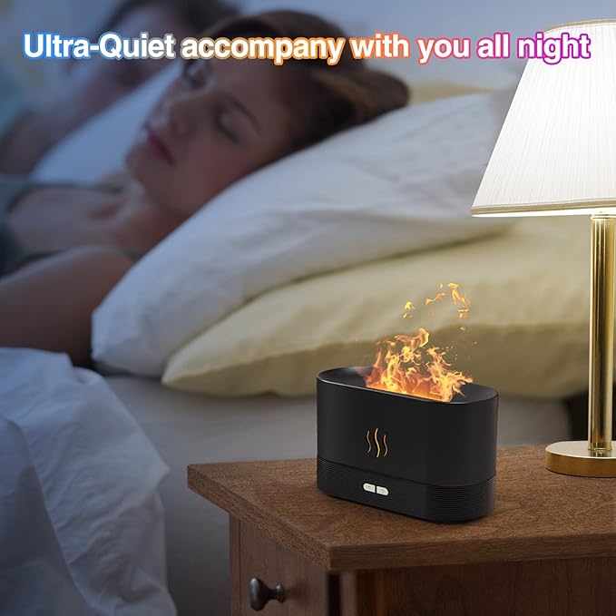 Colorful Flame Air Aroma Diffuser Humidifier, Upgraded 7 Flame Colors Noiseless Essential Oil Diffuser for Home,Office,Yoga with Auto-Off Protection 180mL (8Hours Black) - Image 6