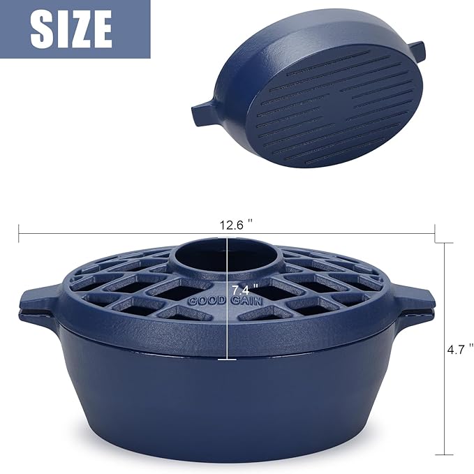 G Good Gain Wood Stove Steamer, Fireplace Humidifier, Cast Iron Humidifier for Stove, Matte Blue Finish, Rust Resistant, Lattice Top, 2.5 Quart Capacity, Wood Burning Stove Indoor Decorative - Image 5
