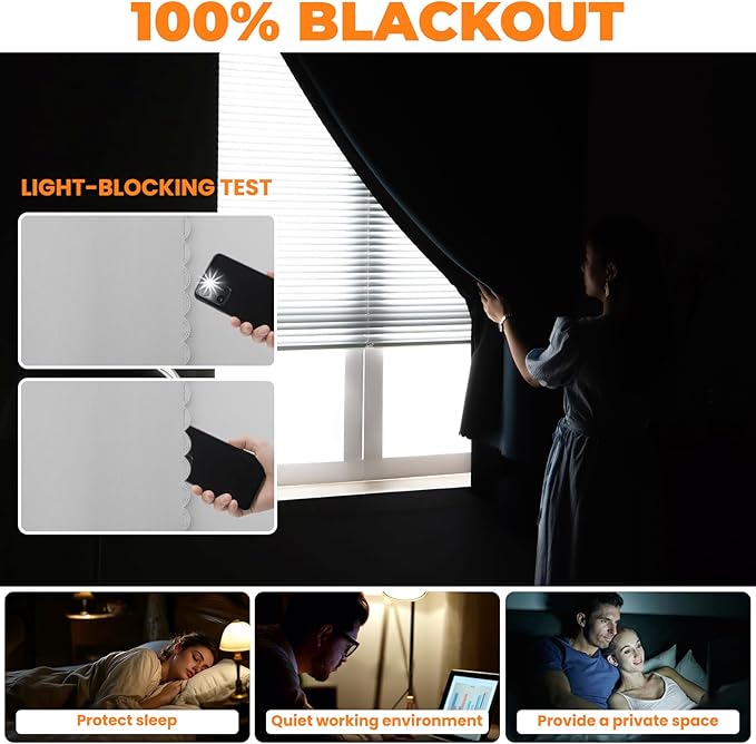 Autohesion Curtains for Windows,Bedroom Blackout Curtains for - Thermal Lnsulated No Drill Curtains Room Darkening Black Small Drapes, JILRON,(1 Panels,35Wx48L inch-Black) - Image 5