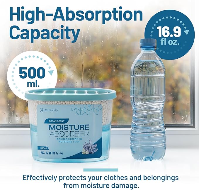 Premium Moisture Absorbers and Dehumidifier Tubs – High-Efficiency Closet Dehumidifier, Ocean Scent, 6 Pack, 7.5 Oz - Image 5