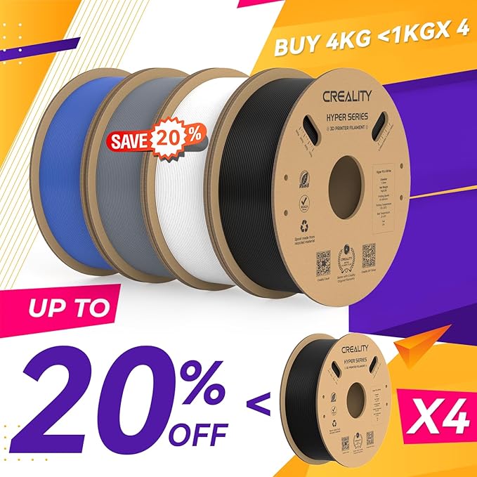 Creality Hyper PLA Filament 1.75mm, 30-600mm/s High Speed 3D Printer Filament, Dimensional Accuracy +/-0.02mm, Fit Most FDM 3D Printers, 4 Pack 1kg Spool(2.2lbs), Black & White & Grey & Blue - Image 2