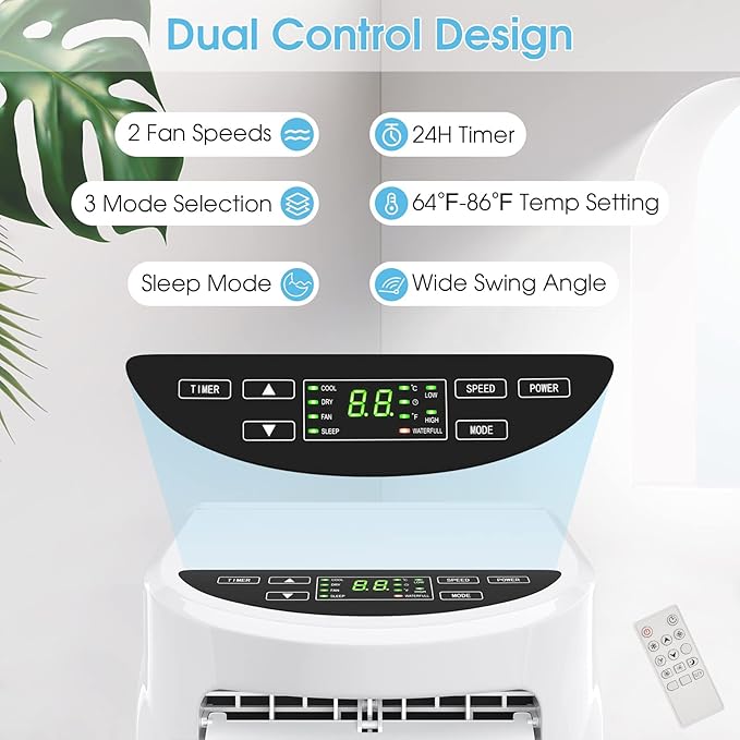 COSTWAY Portable Air Conditioners, 8000 BTU Air Conditioner Unit spaces up to 230 Sq.Ft with Remote Control Dehumidifier Function Window Wall Mount, 4 Caster Wheel, Sleep Mode and 2 Fan Speed - Image 2