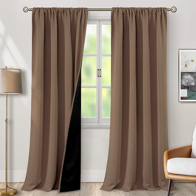BGment 100% Blackout Curtains 108 Inch Long for Living Room, Thermal Insulated Full Light Blocking Noise Cancel Rod Pocket Curtains, Extra Long Room Darkening Window Curtains, 2 Panels, Taupe, 52 Wide by BGment