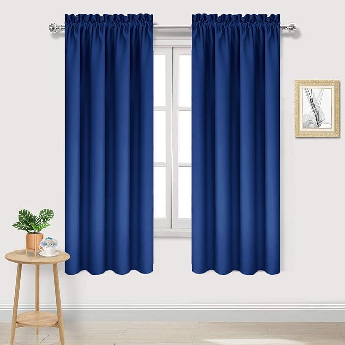 DWCN Blackout Curtains Room Darkening Thermal Insulated Bedroom Curtains Window Curtain Panels, 42 x 63 inches Long, Set of 2 Classic Blue Rod Pocket Drapes by DWCN