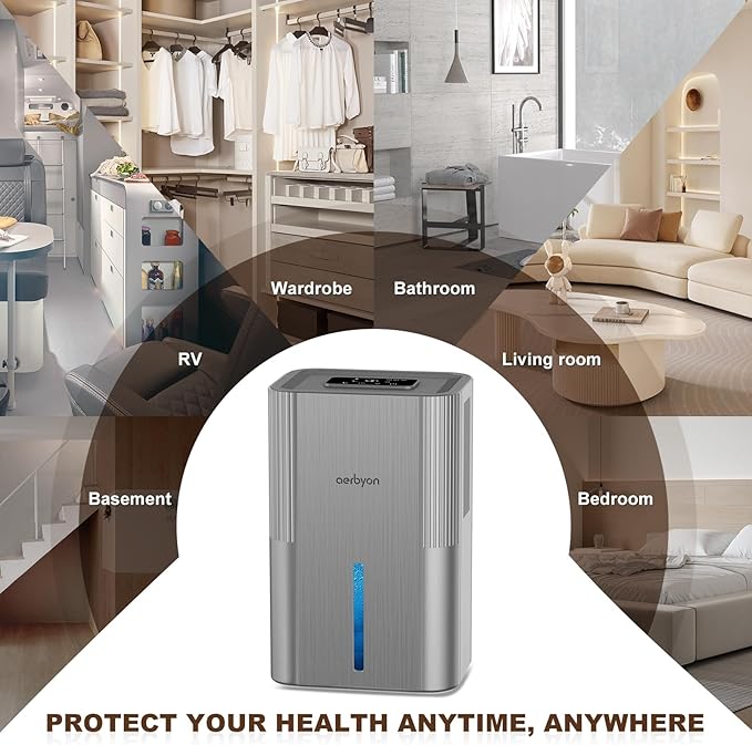 Dehumidifiers for Home 95 OZ Water Tank(1000 sq. ft) Dehumidifier for Bathroom with Auto Shut Off,7 Colors Light, Quiet Sleep Mode Dehumidifier for Bedroom, Basement, RV, Closet - Image 7