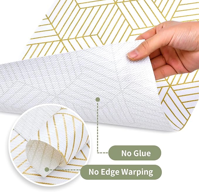 Shelf Liners for Kitchen Cabinets 35.4 in X 39.5 Ft, Non Adhesive Cabinet Liner Strong Non-Slip Thickened Gold Geometric Drawer Liner, Easy to Clean for Shelf, Cabinet with Knife and Tape Measure - Image 7