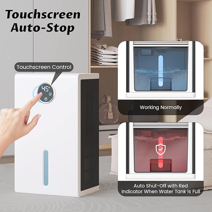 Dehumidifier for Home for Bedroom with 1000 sq.ft 120 OZ Water Tank,Dehumidifiers for Bathroom Basement with Remote Control,Auto Shut Off,Touchscreen,7 Colors LED Light - Image 7