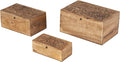 Deco 79 Mango Wood Floral Handmade Decorative Box Decorative Keepsake Boxes with Hinged Lid, Set of 3 Storage Boxes 8", 10", 12"W, Brown by Deco79
