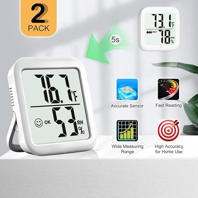 Antonki 2 Pack Room Thermometer for Home, Hygrometer Indoor Humidity Meter Gauge, Digital Temperature and Humidity Sensor Monitor for House, Terrarium, Incubator, Greenhouse - Battery Included - Image 9