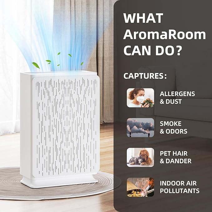 AromaRoom Air Purifiers for Large Rooms up to 2100 Sq Ft, HEPA 14 Air Purifier with Smart PM 2.5 Sensor, Portable Filter Air Cleaner for Smoke, Allergies, Pet Dander,Bedroom, Office - Pearly White - Image 2
