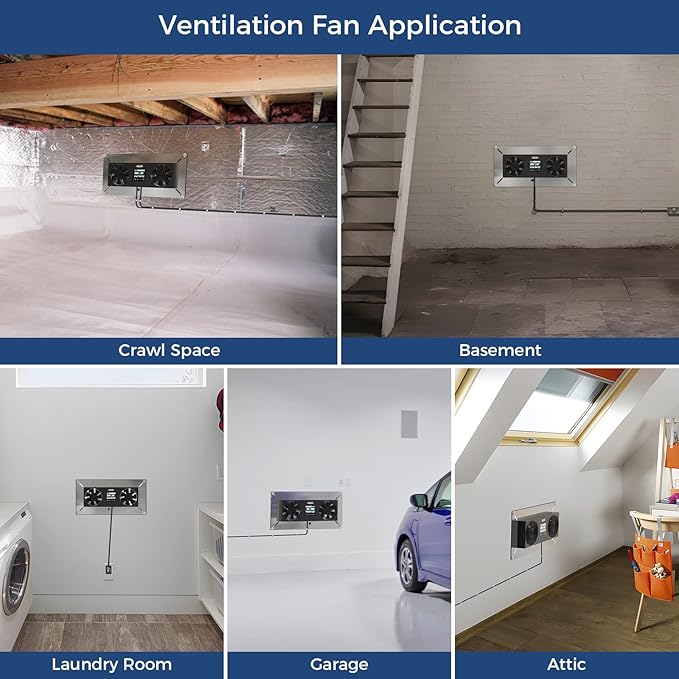 ALORAIR 240CFM Crawlspace Ventilation Fan, with Temperature Humidity Controller Timing Cycle Speed Control, for Attic, Garage, Shed, Crawl space, Basements (Air-out) - Image 4
