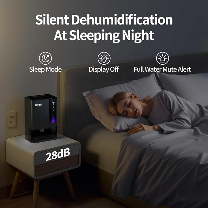 Dehumidifiers for Home, Dehumidifier for Bedroom Bathroom Basement with Auto Shut Off, Dual-Semiconductor Quiet Dehumidifier, Black - Image 3