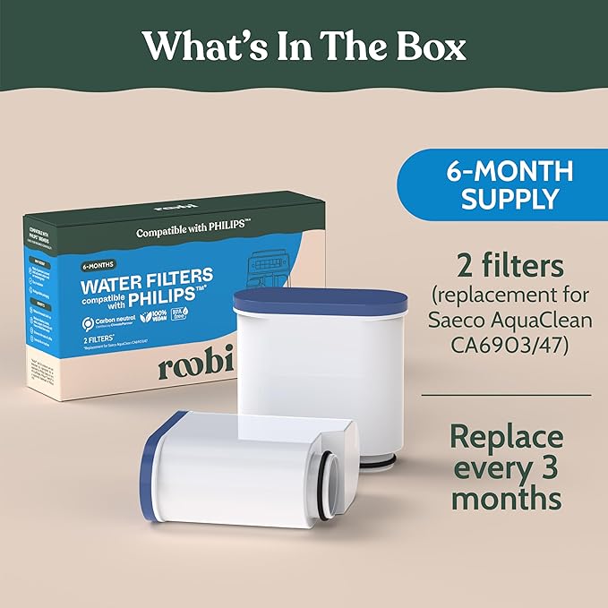 Roobi Compatible Philips Water Filters. Specially Designed for Philips Coffee Machines, Carbon Neutral Aqua Clean Water Filters. 2 Pack, 6 Months Supply. - Image 2