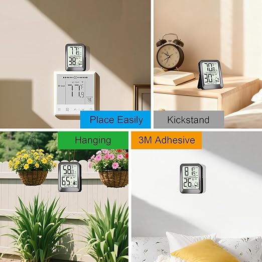 Antonki 4 Pack Mini Room Thermometer Hygrometer Indoor Temperaure and Humidity Monitor Gauge Meter for Home, Baby Room, Office, Incubator, Greenhouse, Reptile - Battery Included - Black - Image 4