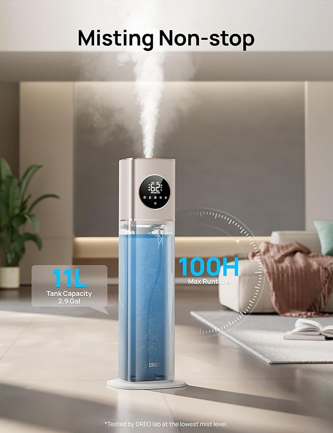 DREO HM735S 11L Smart Humidifier Large Room 700 ft², 100H Cool Mist Air Humidifiers for Bedroom, Top-Fill, Clean Tank Technology, 26dB, Auto Mode, Aroma Box, RGB, Remote & APP Control, Baby, Starlight - Image 3