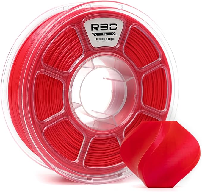 R3D PLA Filament 1.75mm, 0-370 mm/s High Speed PLA Printing, Dimensional Accuracy +/- 0.02mm, 1KG (2.2lbs) Clear Plastic Spool 3D Printer Filament (Fluorescent Red) by R3D