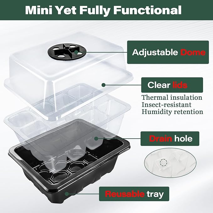 ZeeDix 6 Set Seed Starter Tray Kits, 6 Pack Seed Trays with 90 Pack Coco Coir Pellets, Adjustable Humidity Germination Tray with Dome Lids for Indoor Plants, Mini Greenhouse for Vegetables Garden - Image 2