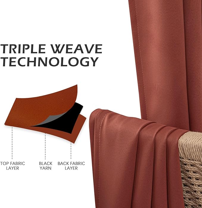 MYSKY HOME Brick Red Blackout Curtains for Bedroom 63 Inches Long Thermal Insulated Terracotta Curtain for Small Window Room Darkening Grommet Kitchen Curtains, 52 x 63 Inch, 1 Piece - Image 5