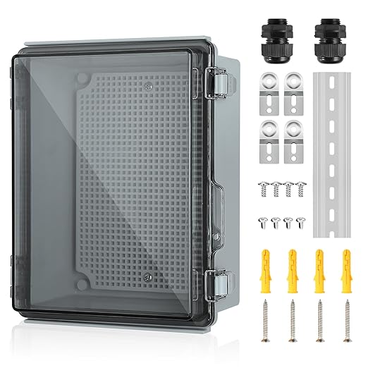 Waterproof Electrical Junction Box Outdoor, IP67 ABS Plastic Weatherproof Electrical Enclosure with Aluminum DIN Rail, Mounting Platem for WiFi Project, Clear (8.7''x6.7''x4.3) by TOTUFY