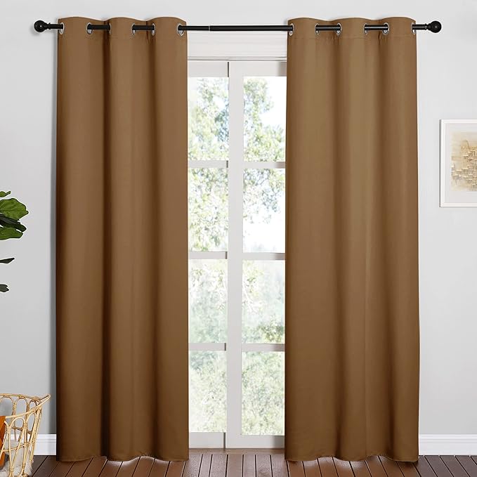 NICETOWN Sleek Blackout Curtains 84 inches Length for Windows, Noise Reducing and Block Draft Panels for Door Doorway Laundry Office Luxury Decor Theme (2 Panels, Gold Brown, W42 x L84 -Inch) by NICETOWN