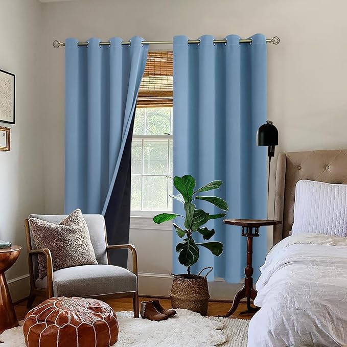 BGment Thermal Insulated 100% Blackout Curtains for Bedroom with Black Liner, Double Layer Full Room Darkening Noise Reducing Grommet Curtain (52 x 84 Inch, Denim Blue, 2 Panels) - Image 2