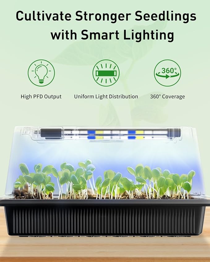 Pawfly Seed Starter Trays, 2 Pack 80 Cells Seed Starter Kit with Adjustable Grow Light Bars & 3.5" Humidity Domes, Seeding Tray with Lids, Reusable Plant Germination Trays for Seed Starting - Image 5