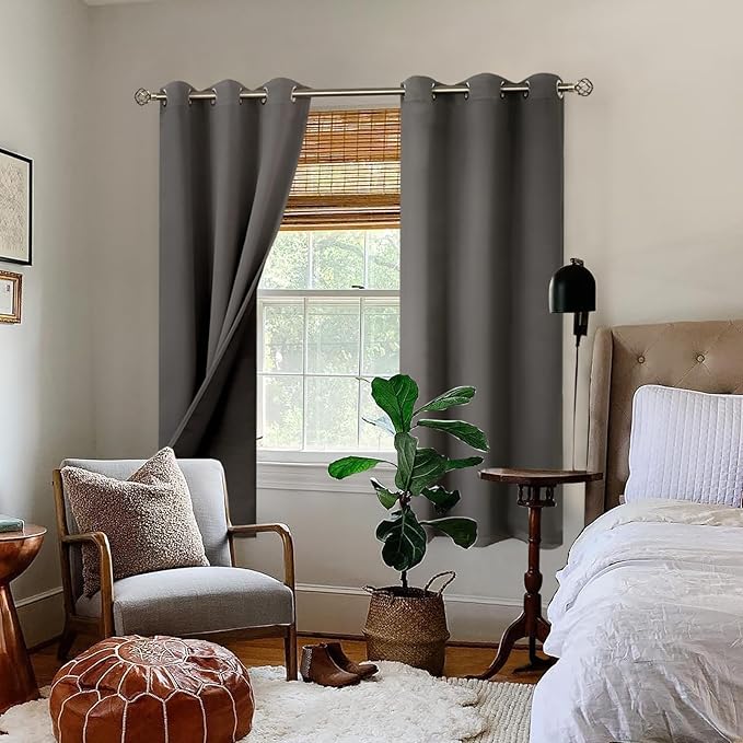 BGment Grey Blackout Curtains for Bedroom - Black Out Curtains 63 Inch Long Thermal Insulated Grommet Total Room Darkening Window Drapes for Living Room, 2 Panels, 42 x 63 Inch - Image 2