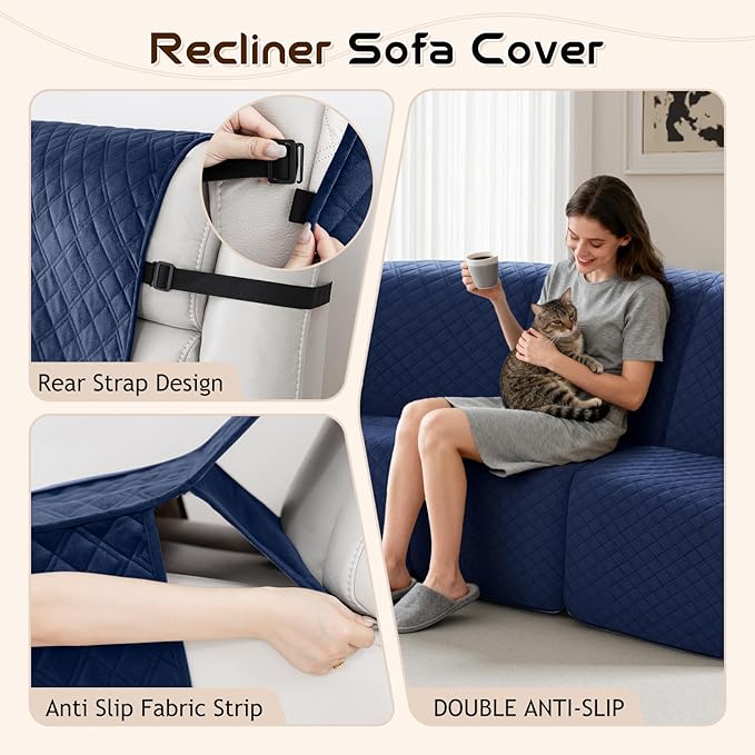 Arfntevss Waterproof Recliner Sectional Couch Covers for Reclining Sectional L Shape Sofa Cover Non Slip Washable Recliner L Shaped Slipcover Additional Seat Protector (1 Seat Cover, Midnight Blue) - Image 4