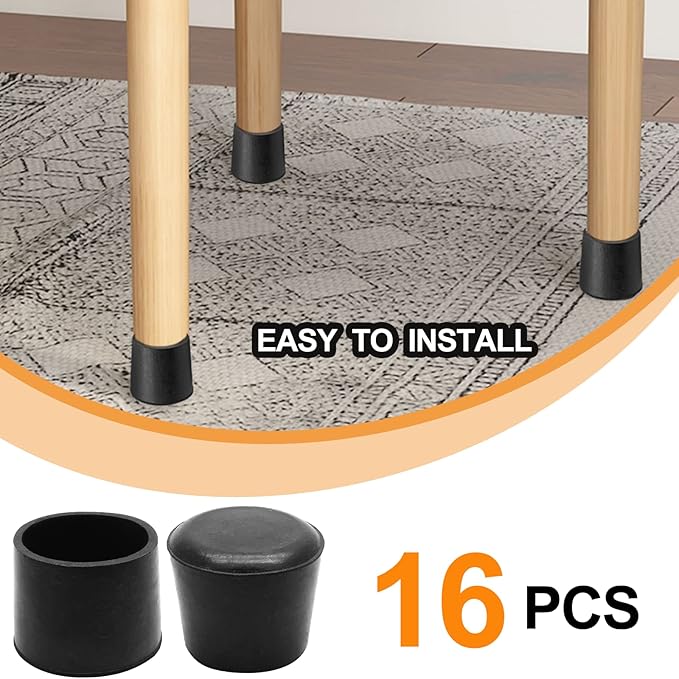 Piutouyar Round PVC Rubber Furniture Covers, 38mm / 1.5 Inches Table Chair Leg Tip Protectors, Non-Slip End Cap for Protect Surfaces, Black (16Pcs) - Image 3