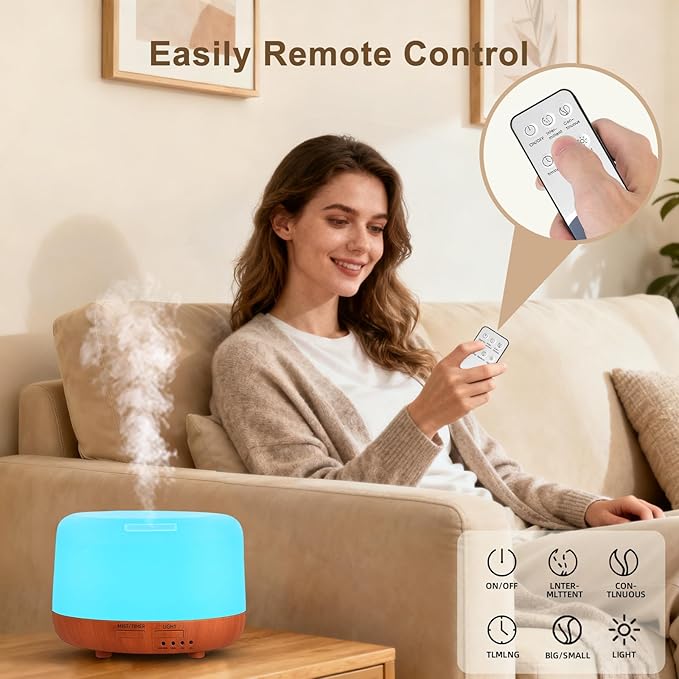 300ML Essential Oil Diffuser, Small Aromatherapy Diffuser with Remote, 7-Color LED Light, 4 Timer Settings, Safe Auto-Off, for Bedroom, Desk, Home Office - Image 3