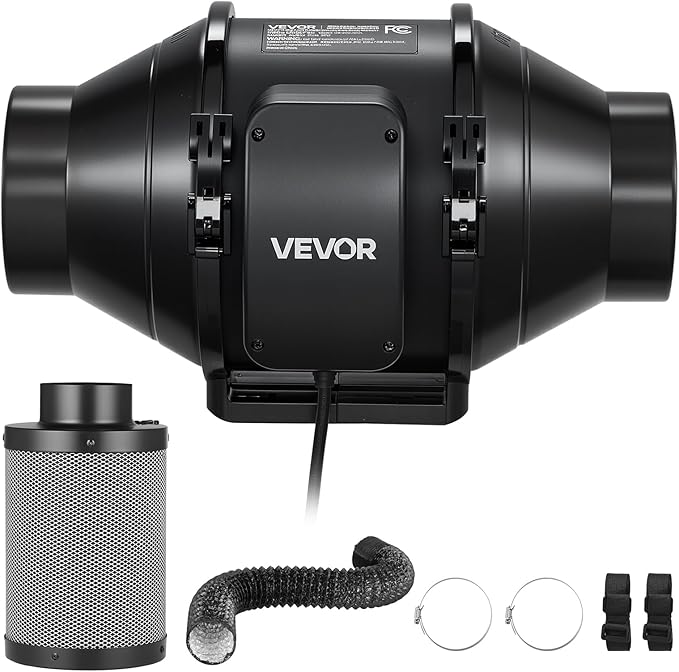 VEVOR 4" Air Filtration Kit, 180 CFM Inline Duct Fan with Speed Controller, Carbon Filter & Ducting Ventilation System for Heating Cooling Booster, Grow Tents, Hydroponics - Image 9