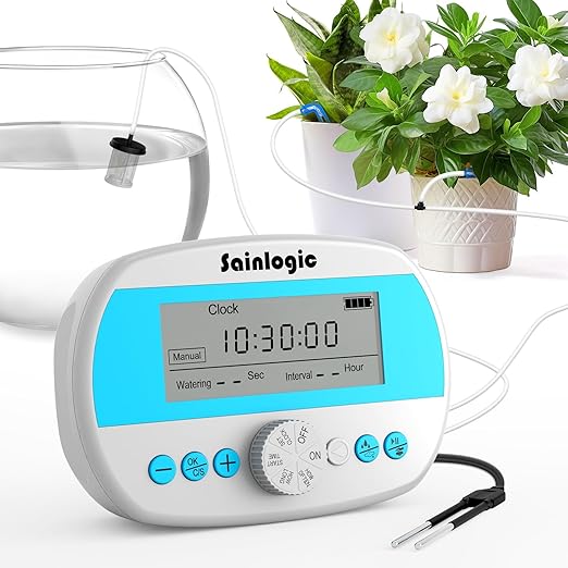 Sainlogic Automatic Plant Waterer for 15 Potted Plants, Smart Self Watering System with Humidity Monitor Display，Deep Root Irrigation, IP64 Programmable Timer for Vacation, Travel, Indoor Garden by Sainlogic