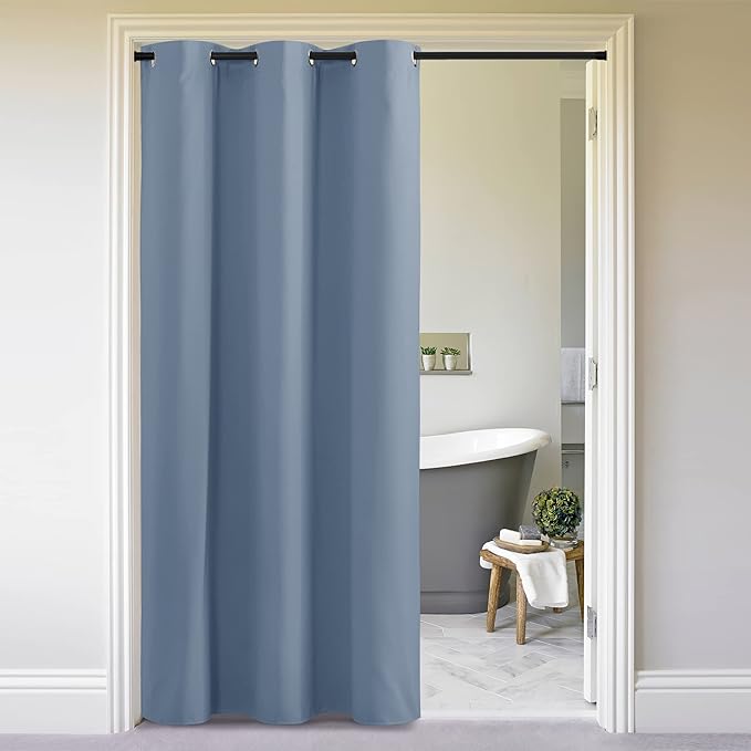 NICETOWN Stone Blue Door Curtain for Doorway Privacy, Curtains 84 Inch Length, Room Divider Curtain Cover, Blackout Temporary Insulated Closet Curtain for Bedroom Closet (1 Panel, 5ft Wide) by NICETOWN