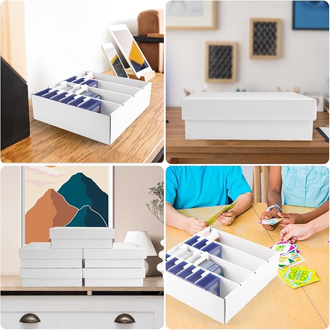Trading Card Storage Box, 4 Row 3200 Count Collector Cards Box with Divider, White Corrugated Cardboard Compatible with Top Loader Organizer Sorting Tray Box for Sports Cards, MTG, TCG Cards (5-Pack) - Image 6