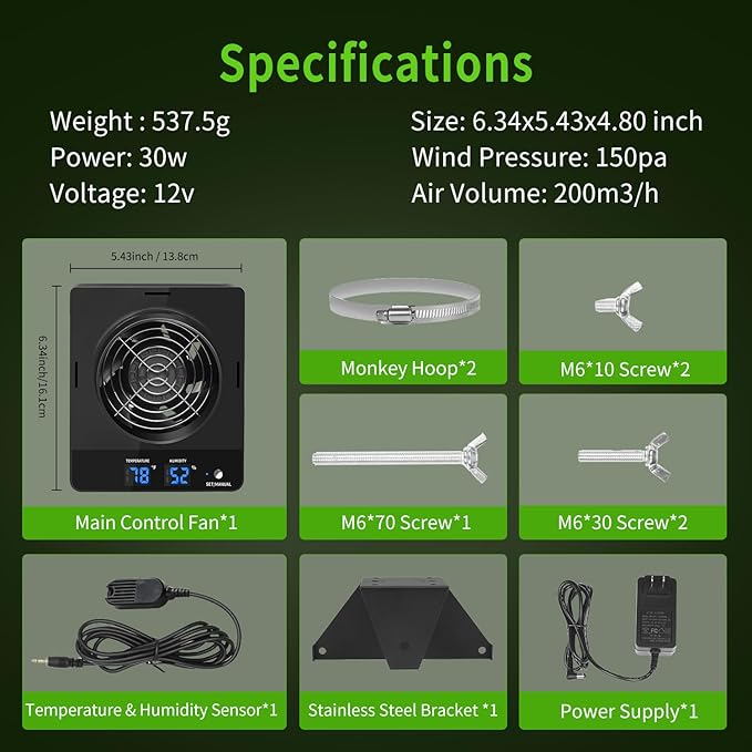 4-Inch Grow Tent Inline Duct Fan, Automatic Temperature & Humidity Sensing Control, Ventilation System for Grow Tents, Greenhouses - Image 7