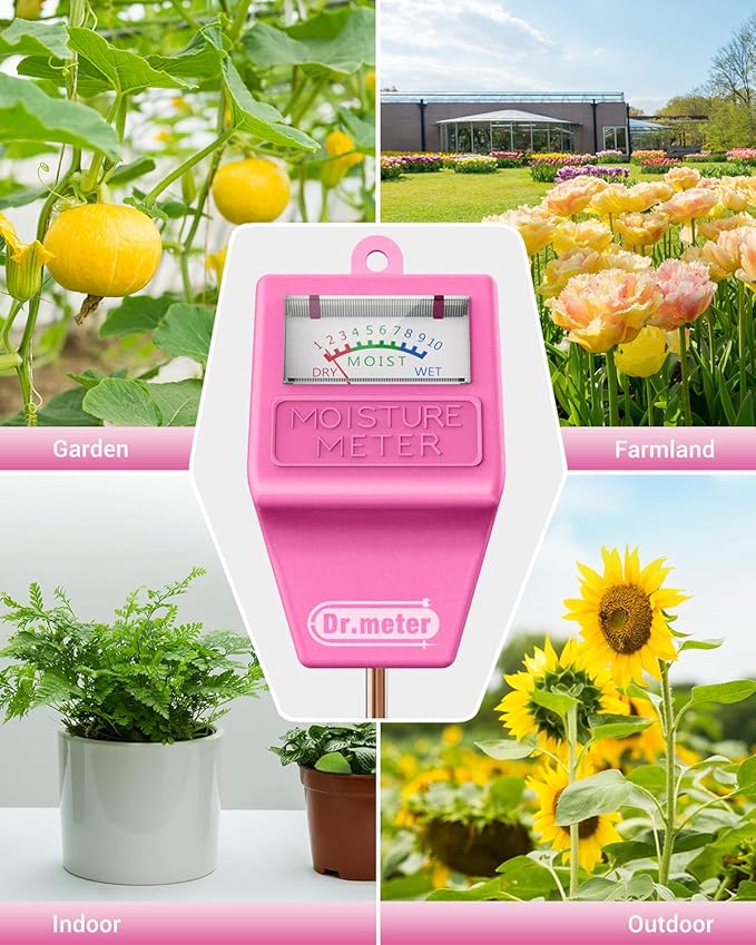 Soil Moisture Meter Tester for Plants, Hygrometer Moisture Sensor for Houseplants Indoor Outdoor Garden Lawn Use - Plant Water Meter Gauge Test Kit, No Battery Needed - Gardening Gifts, Pink - Image 7