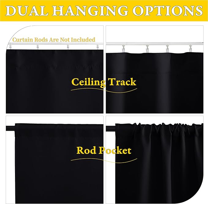 NICETOWN 1 Panel Blackout Doorway Curtains for Closet, Kitchen, Storage Room, Thermal Insulated Privacy French Door Curtain Temporary Rod Pocket and Ceiling Track, Black, W25 x L80 - Image 3