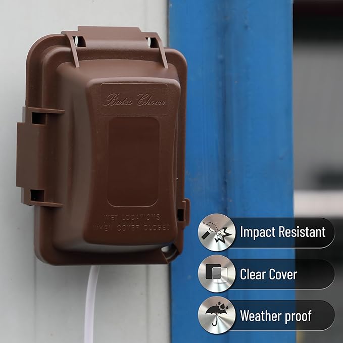 Bates- Weatherproof Electrical Outlet Cover, 1-Gang, Brown Outdoor Outlet Cover Weatherproof, Outdoor Plug Cover, Outlet Cover Box - Image 6