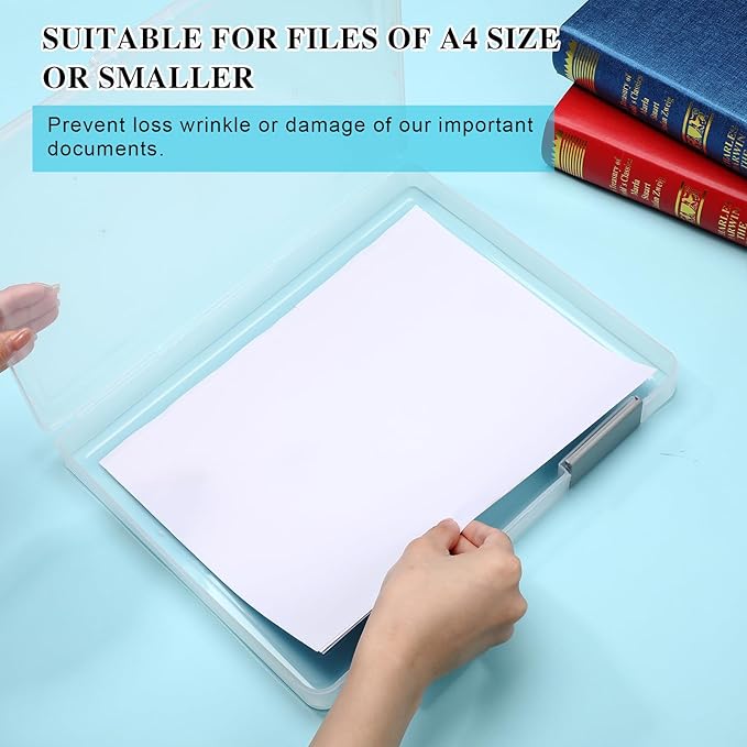 PerKoop 6 Pcs Clear Paper Storage Box A4 Plastic File Box Document Paper Organizer Storage Board Game Project Cases Containers with Buckle for Craft, Magazine(Gray,12.4 x 9.84 x 1.18 Inches) - Image 4