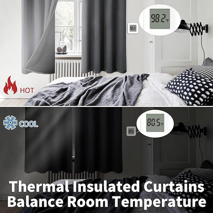 BGment Short 100% Blackout Curtains for Bedroom, Thermal Insulated Energy Efficiency Noise Reducing Grommet Curtains 54 Inch Length with Liner for Small Window 2 Panels Each 52 Inch Wide, Dark Grey - Image 4