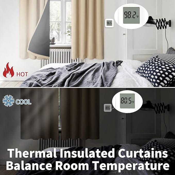 BGment Thermal Insulated 100% Blackout Curtains for Bedroom with Black Liner, Double Layer Full Room Darkening Noise Reducing Rod Pocket Curtain (42 x 84 Inch, Beige, 2 Panels) - Image 4