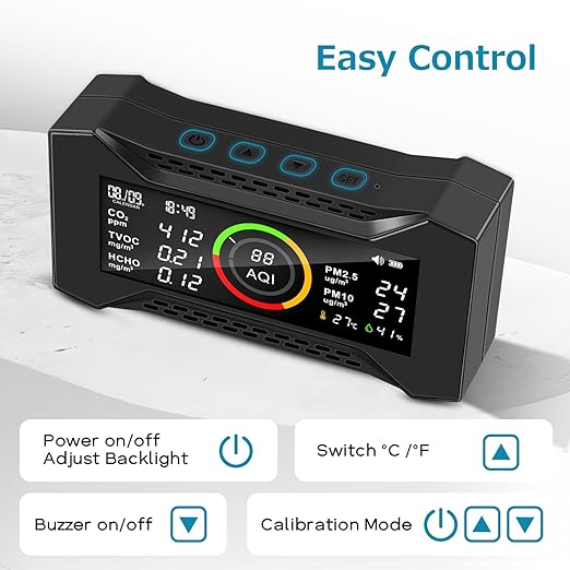 8-in-1 Air Quality Monitor Indoor, CF-20 Portable Air Quality Tester CO2 Monitor (PM2.5, PM10, CO2, VOC, Formaldehyde, Humidity, Temp) 2600mAh Long-Lasting Battery Sleep-Friendly Display - Image 6