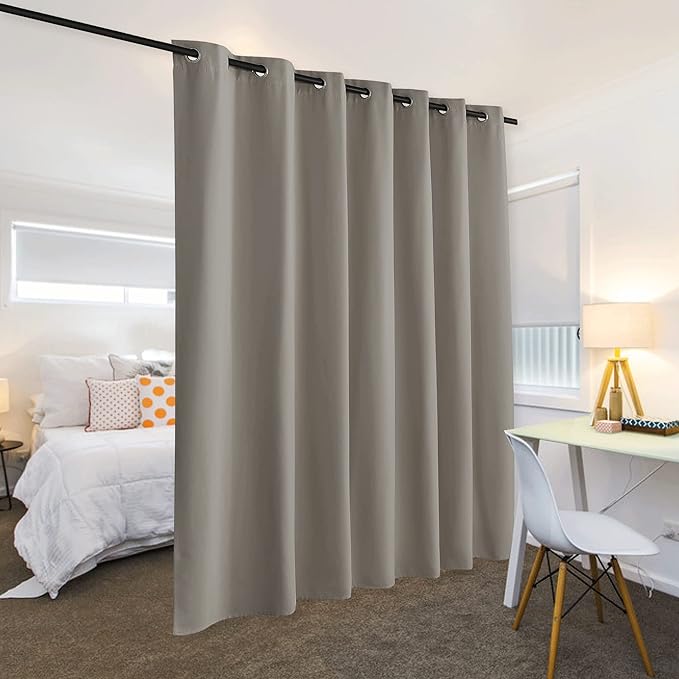 RYB HOME Extra Wide Curtains for Divider Room Separation Soundproof Temporary Door Curtains for Bedroom Closet Office Home Theatre Garage Living Room Privacy Drop Cloth, W 120 x L 84 inches, Sand - Image 3