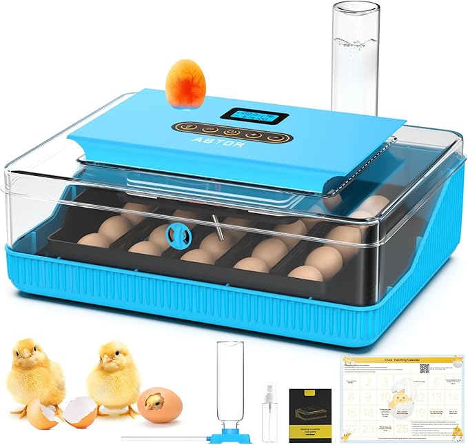 25 Egg Incubator Digital Poultry Hatcher Machine with Automatic Egg Turning, incubators for Hatching Eggs, Temperature & Humidity Control, LED Screen, General Purpose Incubator by ABTOR